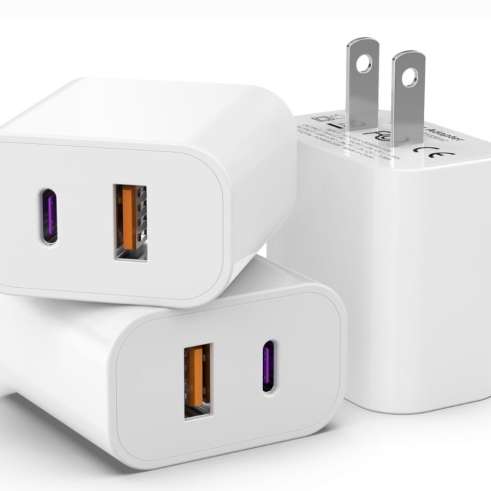 Dual Port USB Charger with USB-C and USB-A Ports~Pack Of 3, Power Adapter~NEW